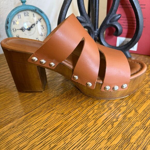 Coach And Four Vero Platform Sandal Brown Leather Studded Size 7.5 Boho - Picture 3 of 15